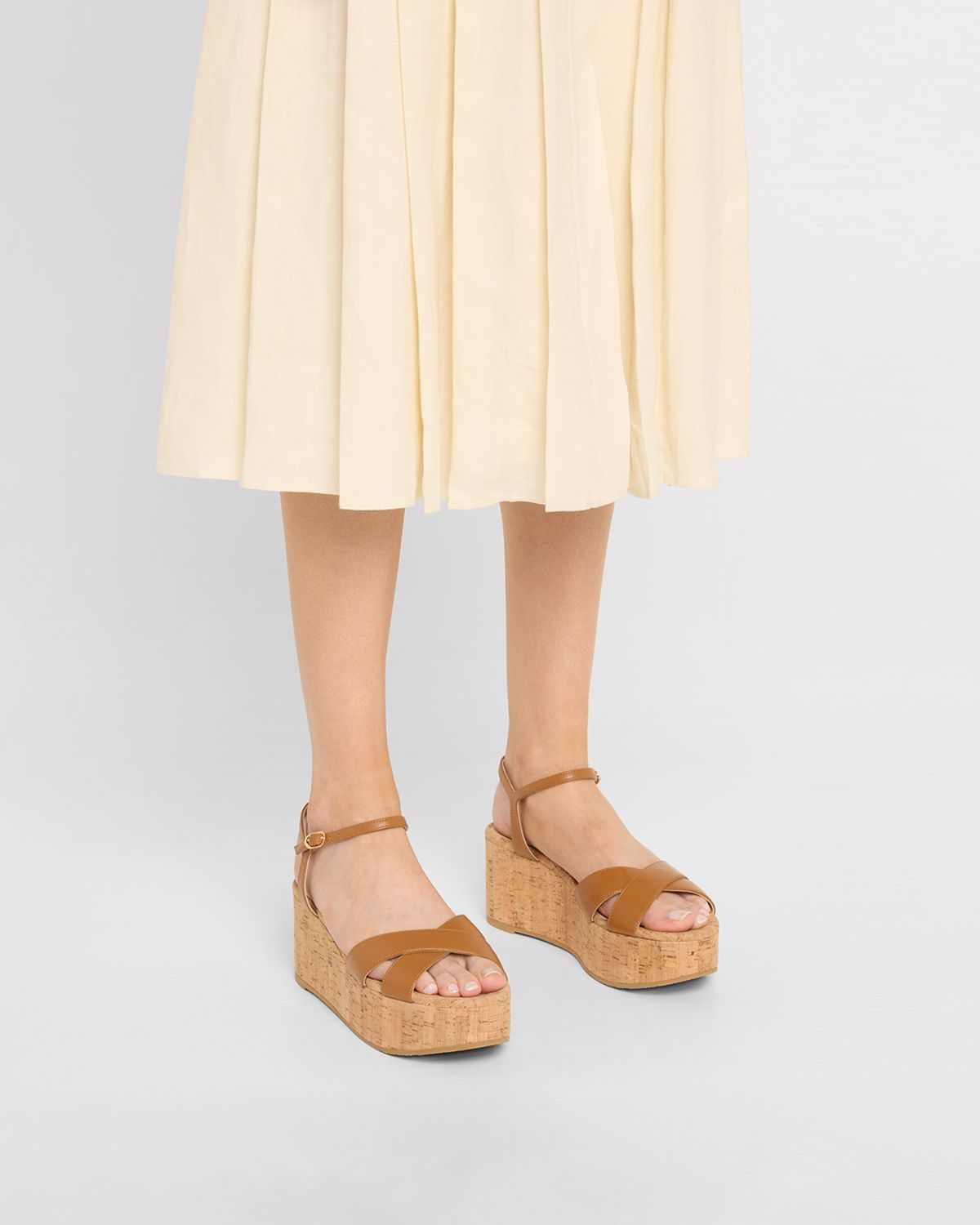 Stuart Weitzman Dayna Leather Crisscross Wedge Sandals