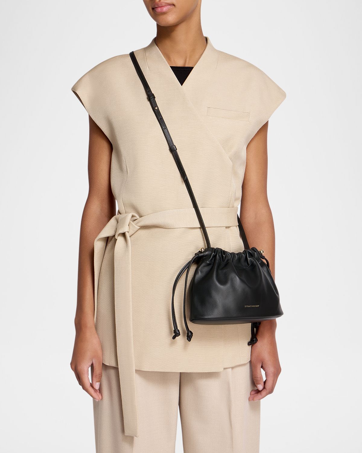 STRATHBERRY Charlotte Drawstring Leather Clutch Bag