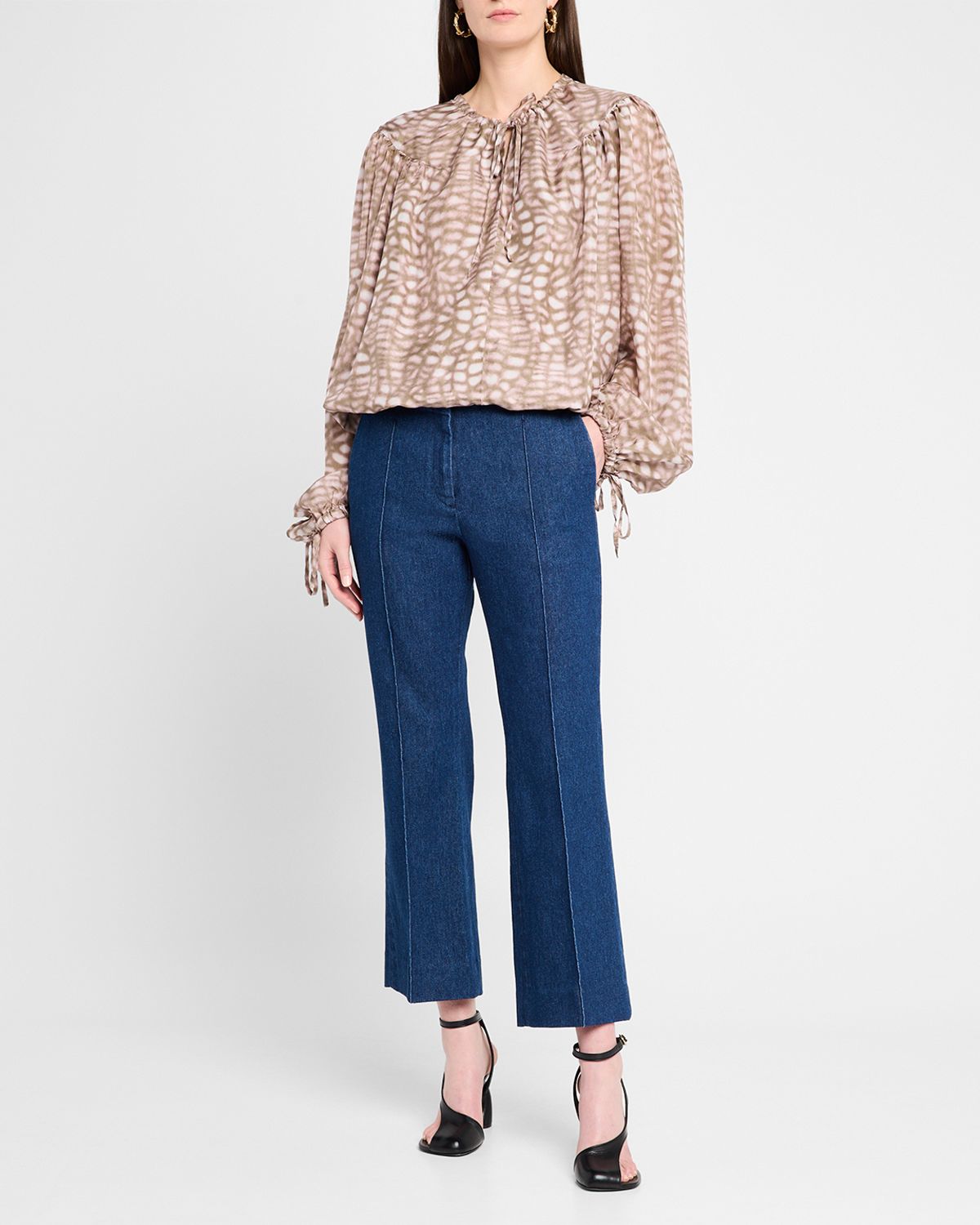 Dries Van Noten Paloma Pintuck Flared Denim Pants