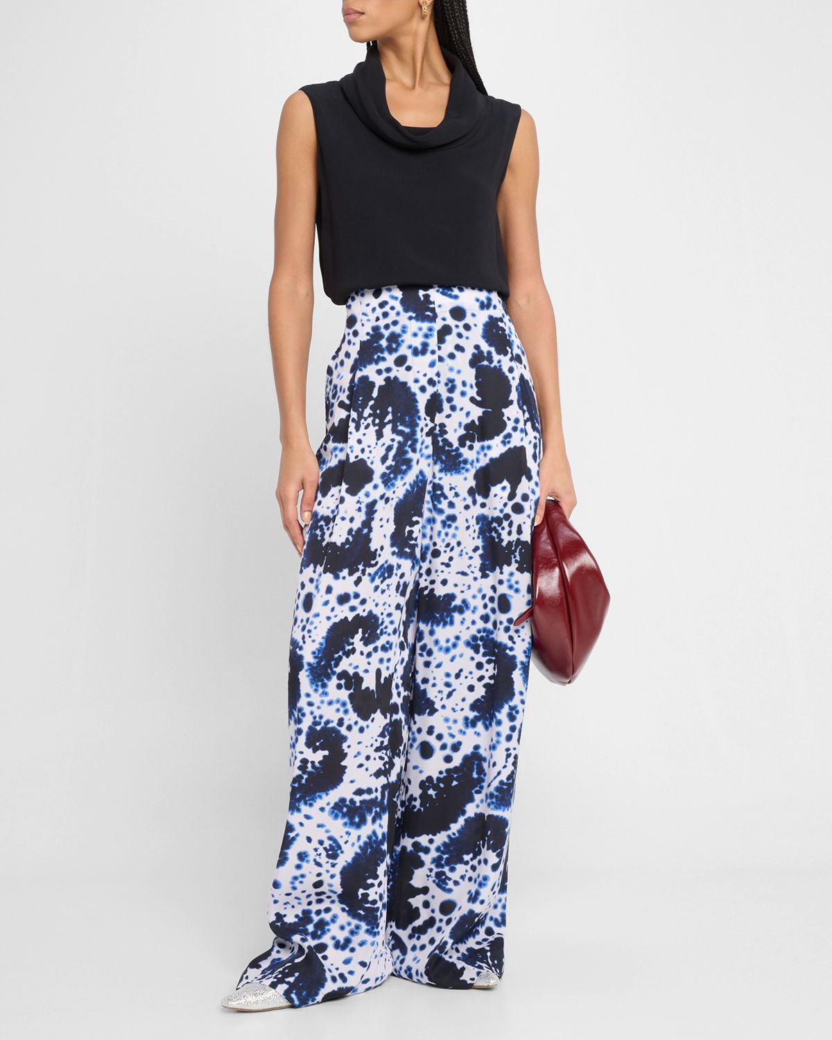 Dries Van Noten Pila Abstract-Print Pleated Wide-Leg Pants