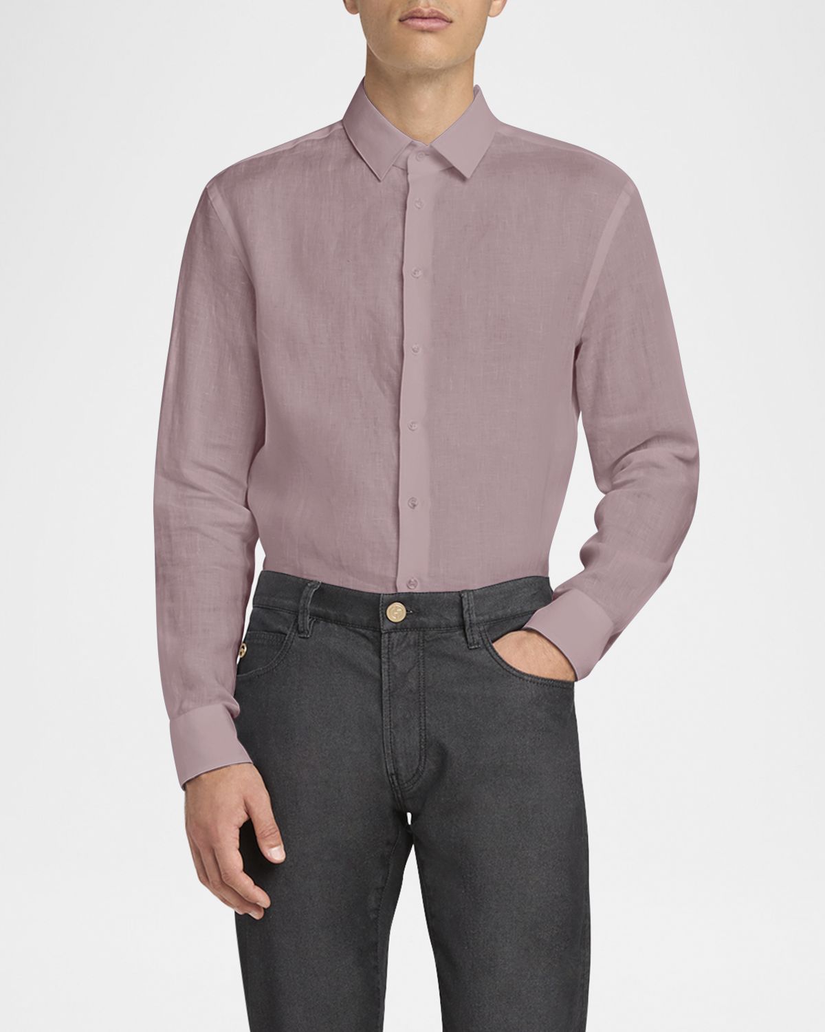 Giorgio Armani Men 's Classic Solid Linen Sport Shirt