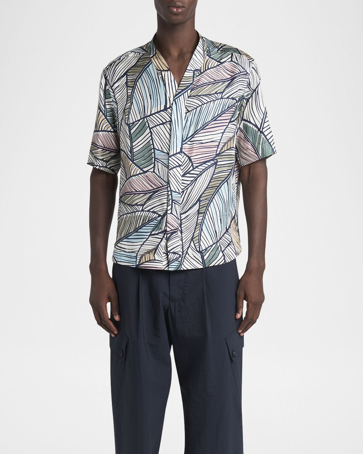 Giorgio Armani Men 's Palm-Print Silk Twill Camp Shirt