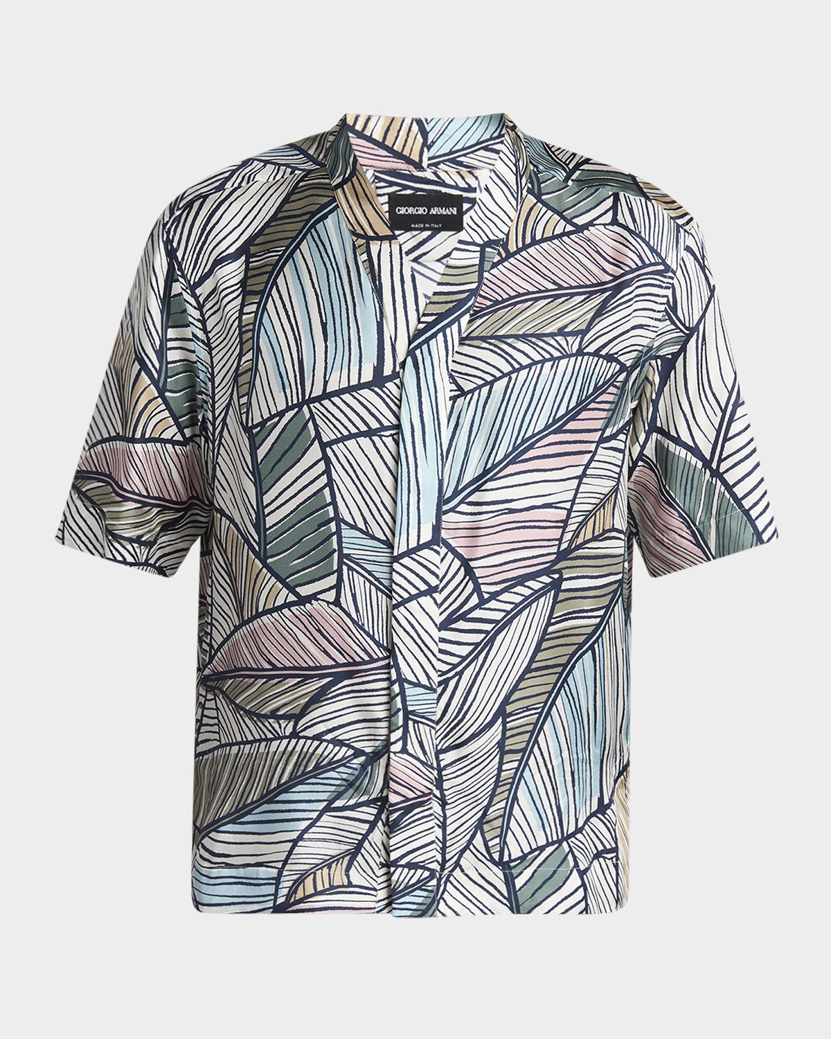 Giorgio Armani Men 's Palm-Print Silk Twill Camp Shirt