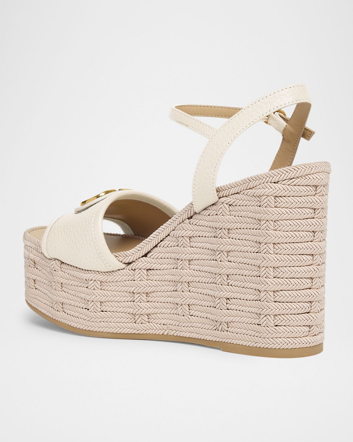 Valentino Garavani VLogo Leather Medallion Wedge Espadrilles