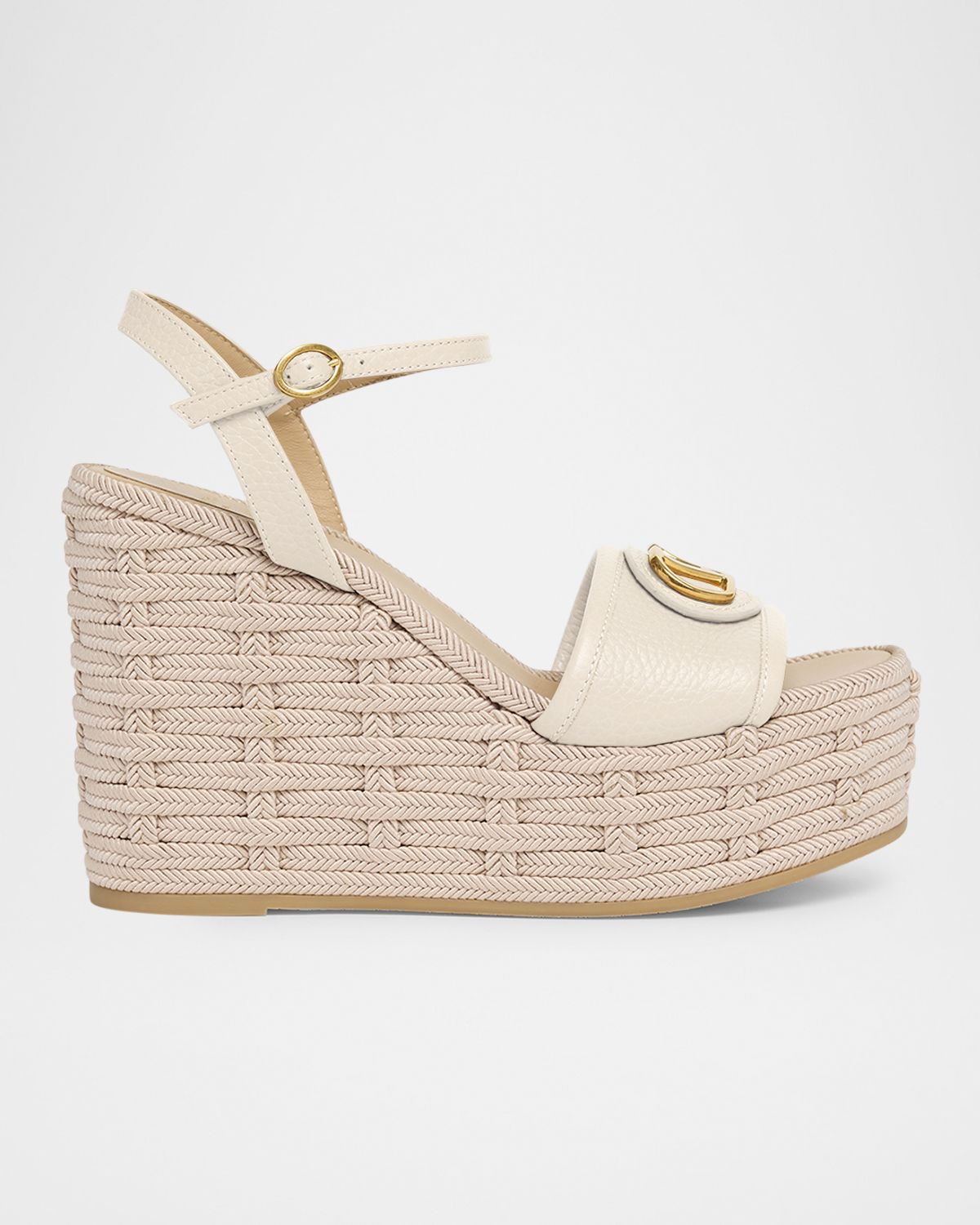 Valentino Garavani VLogo Leather Medallion Wedge Espadrilles