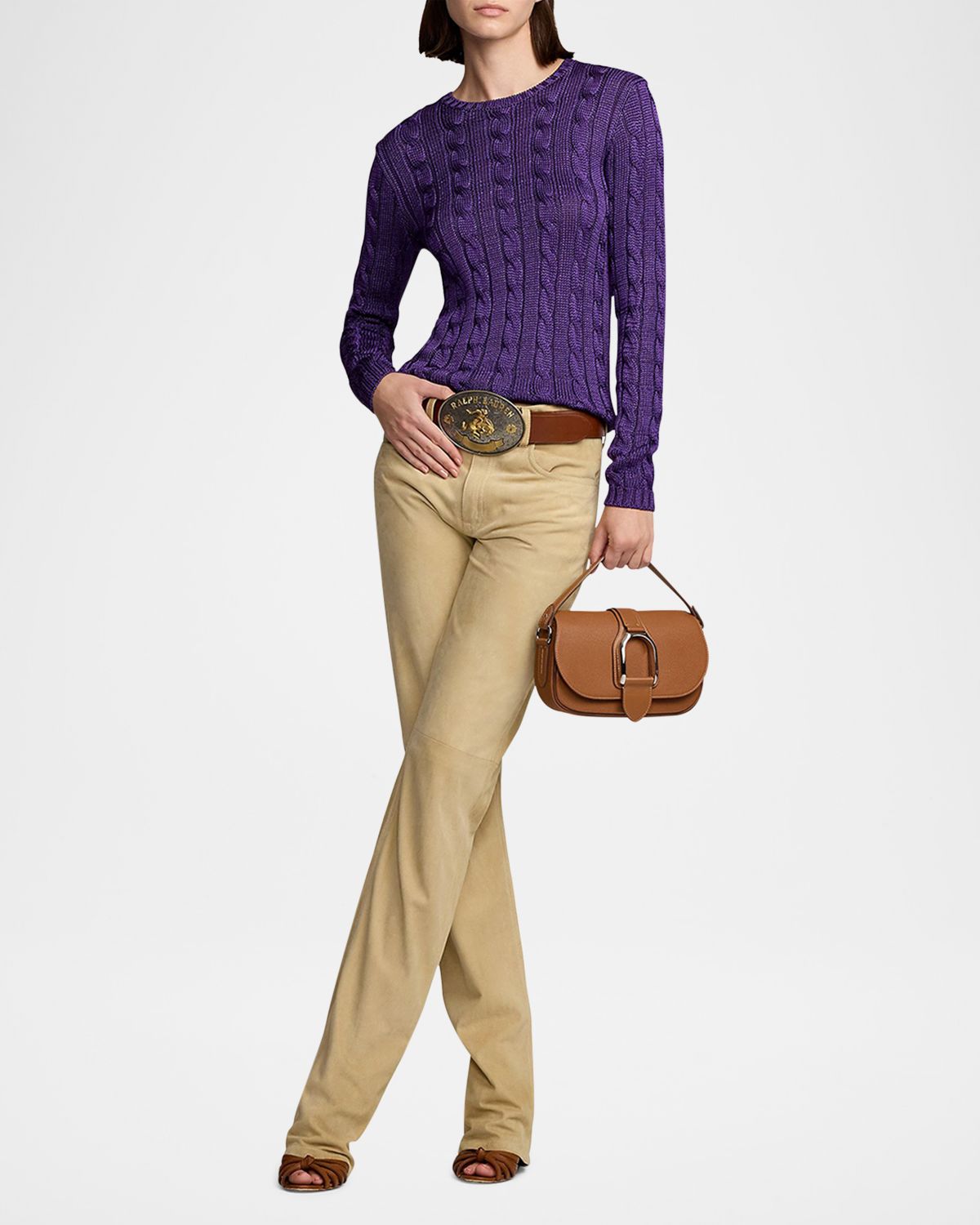 Ralph Lauren Collection Welington Medium Pebbled Leather Shoulder Bag