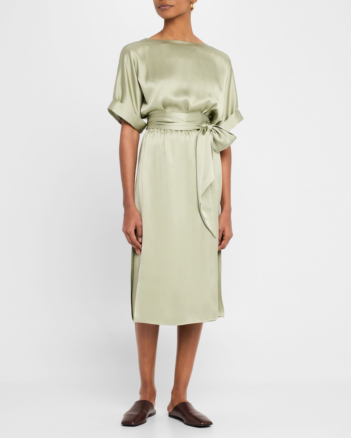 Loro Piana Caren Belted Silk Midi Dress
