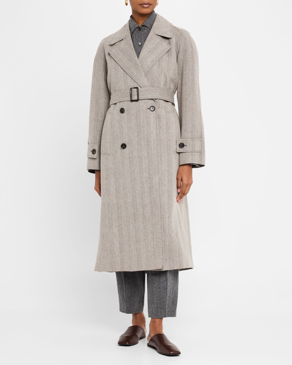 Loro Piana Foster Double-Breast Belted Wool Cashmere Coat
