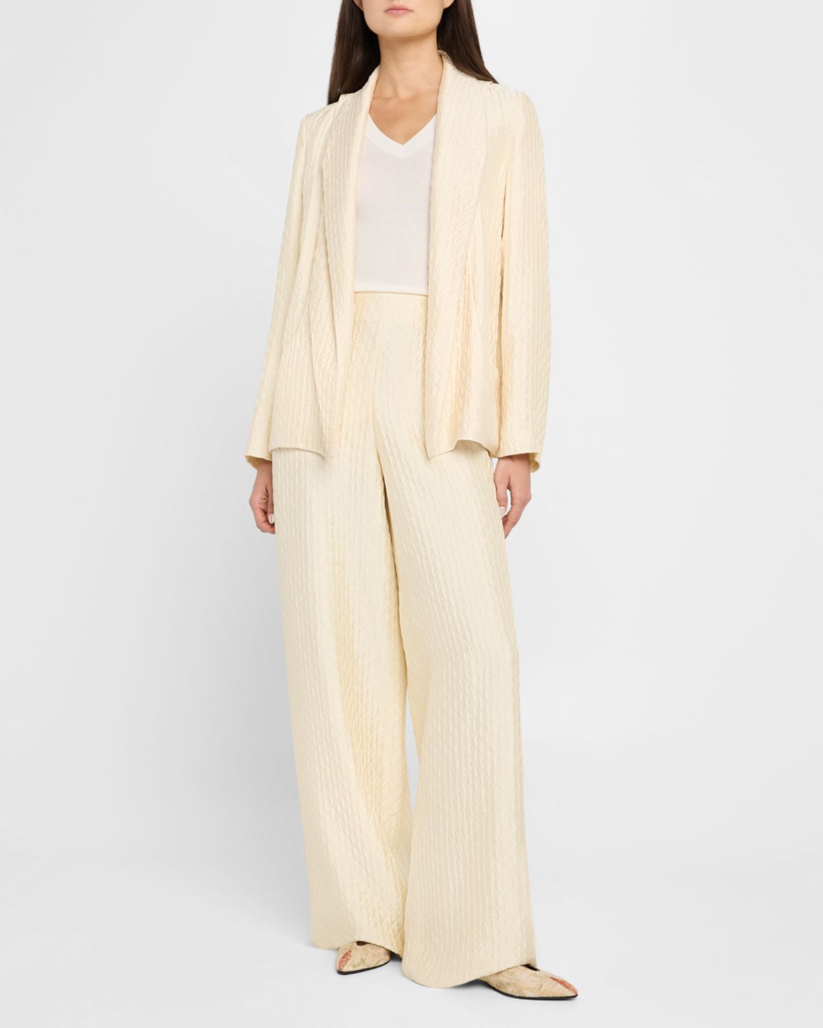 Loro Piana Annie Open-Front Fluid Diamond Cloquet Silk Jacket