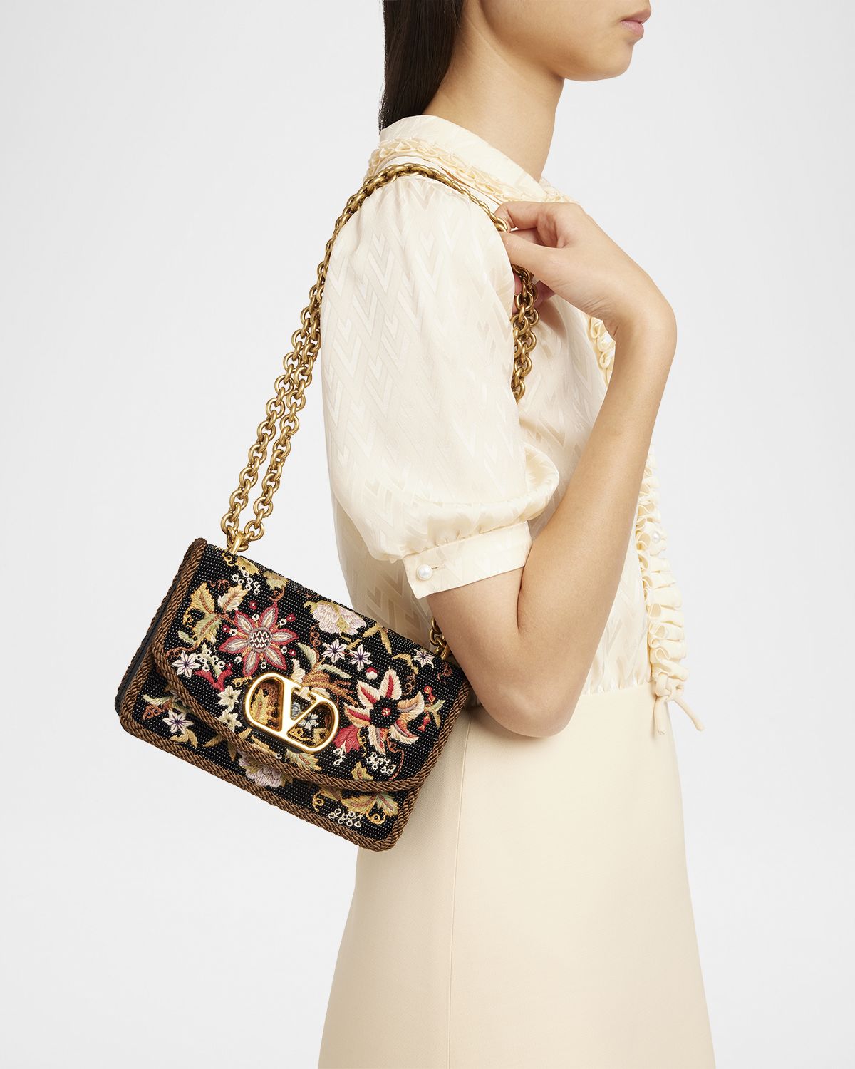 Valentino Garavani Vain Small VLOGO Floral Beaded Shoulder Bag