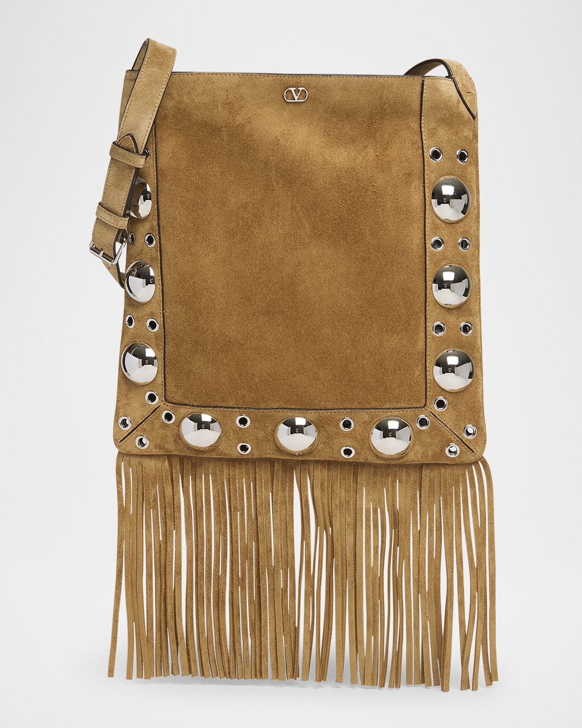Valentino Garavani Nellcote Fringe Studded Suede Crossbody Bag
