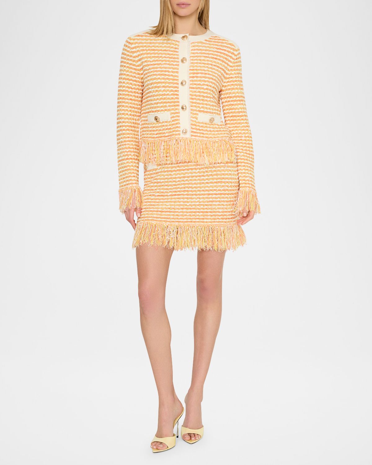 Milly Kali Fringed Tweed Knit Mini Skirt