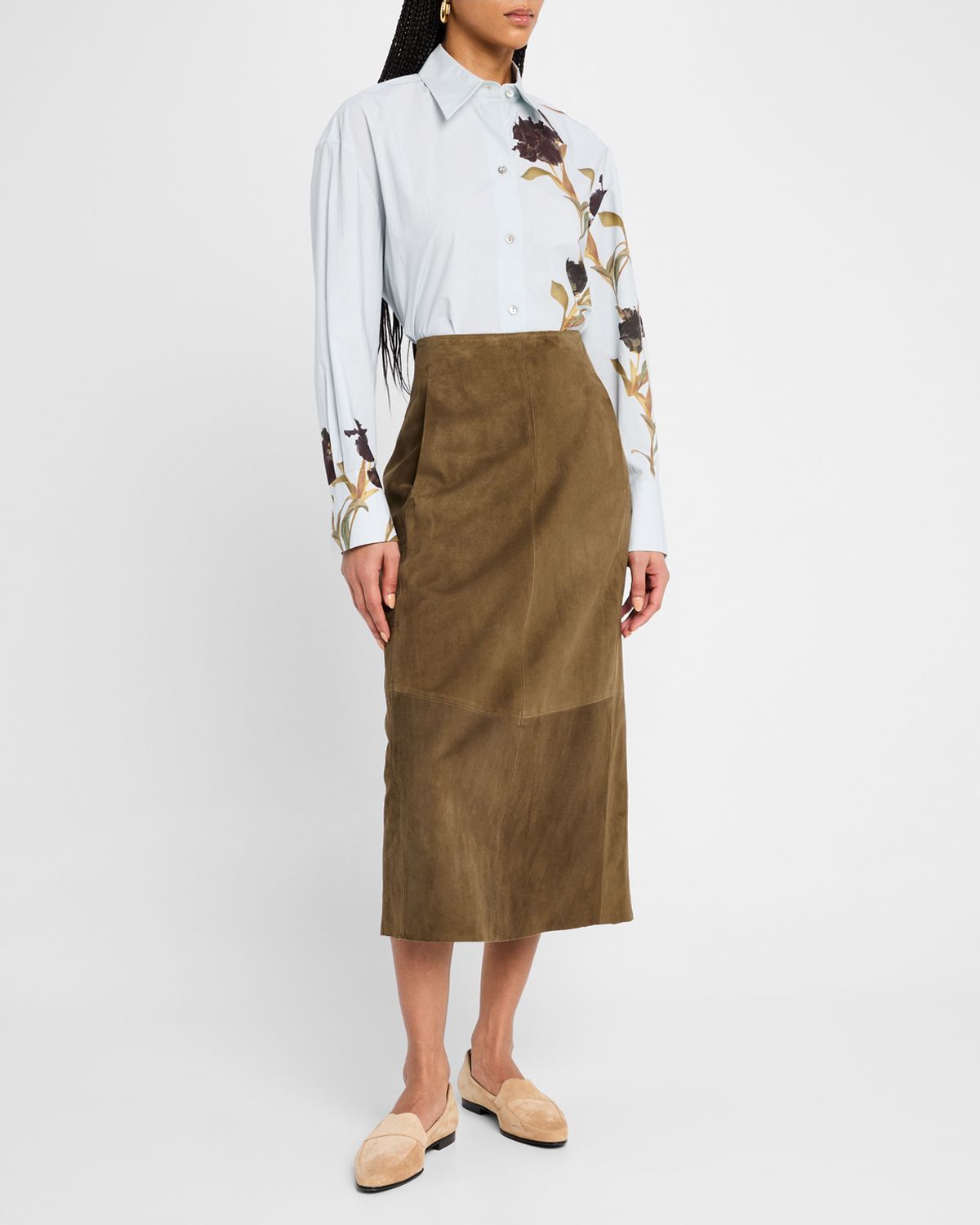 Vince Mid-Rise Suede Midi Skirt