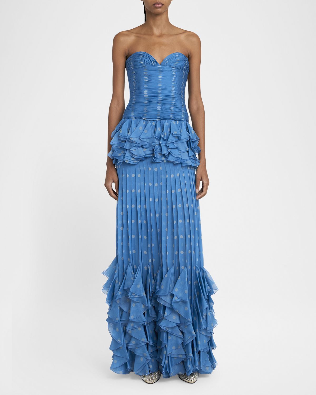 Valentino Garavani Strapless Pleated Polka-Dot Gown