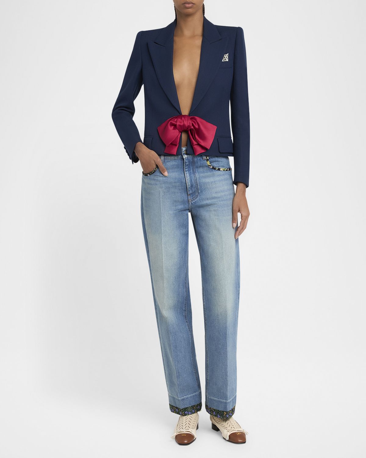 Valentino Garavani Bow Closure Cropped Wool Blazer