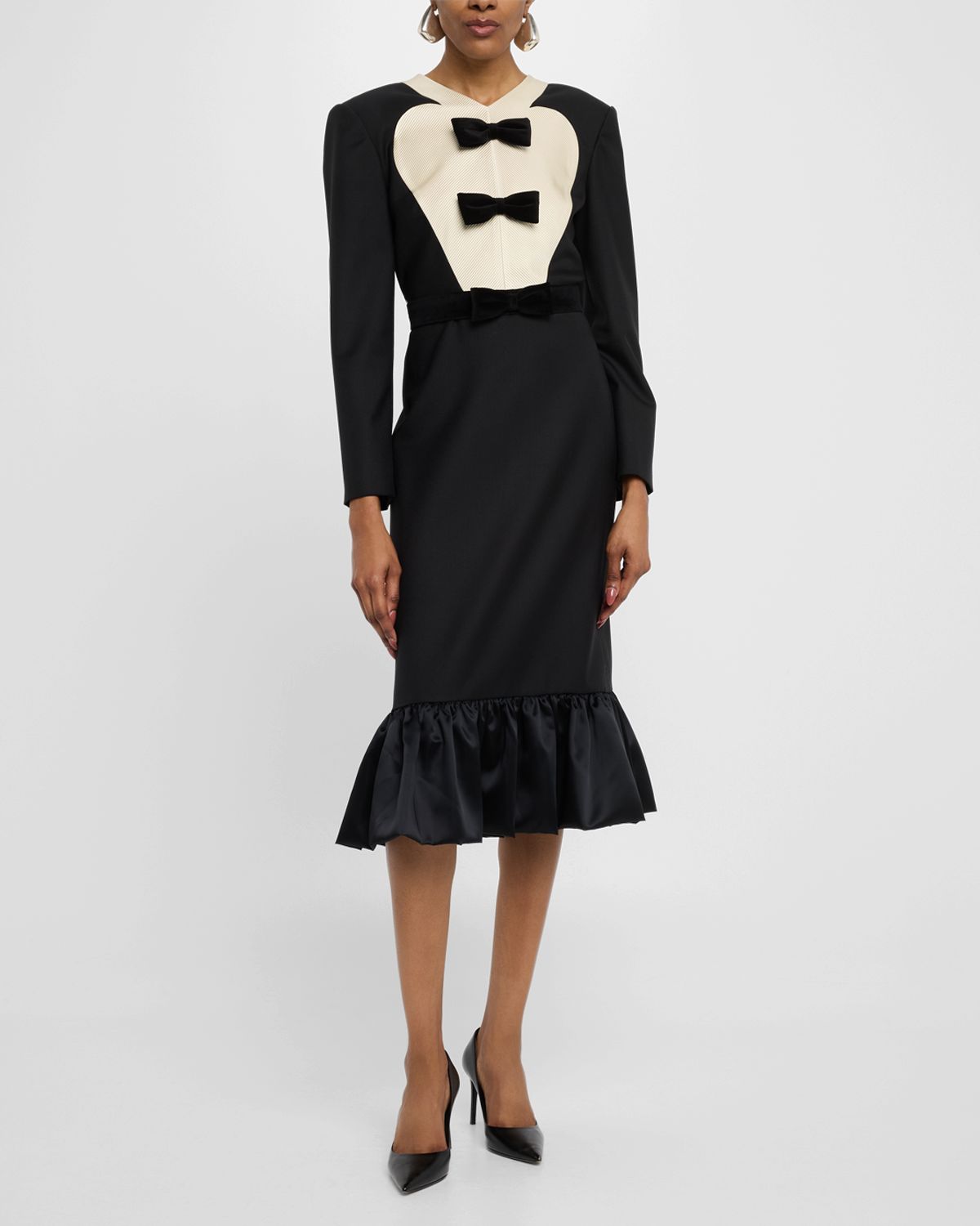 Valentino Garavani Bow Tuxedo Ruffle Midi Dress