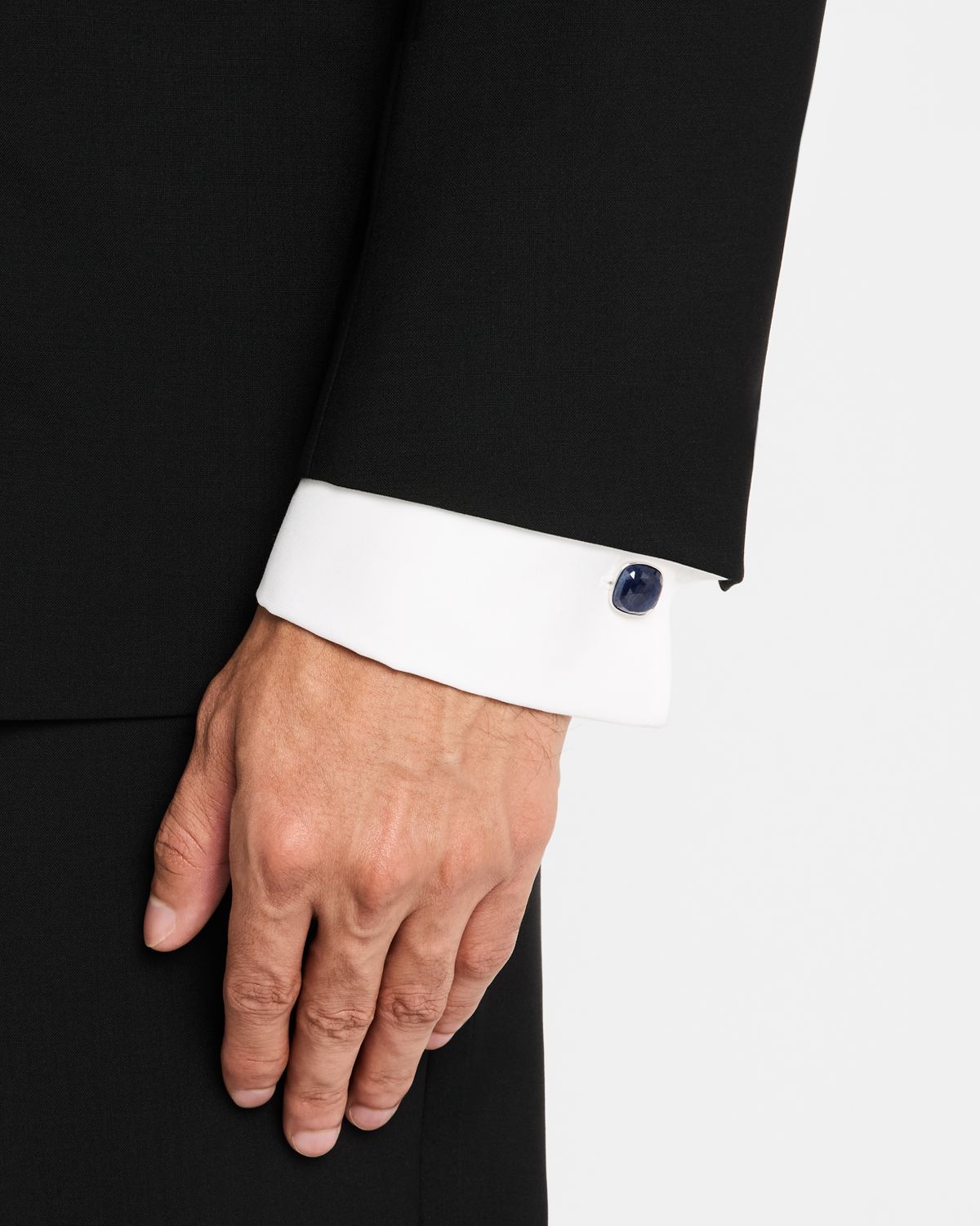 Jan Leslie Men 's Sterling Silver Sapphire Square Cufflink Stud Set