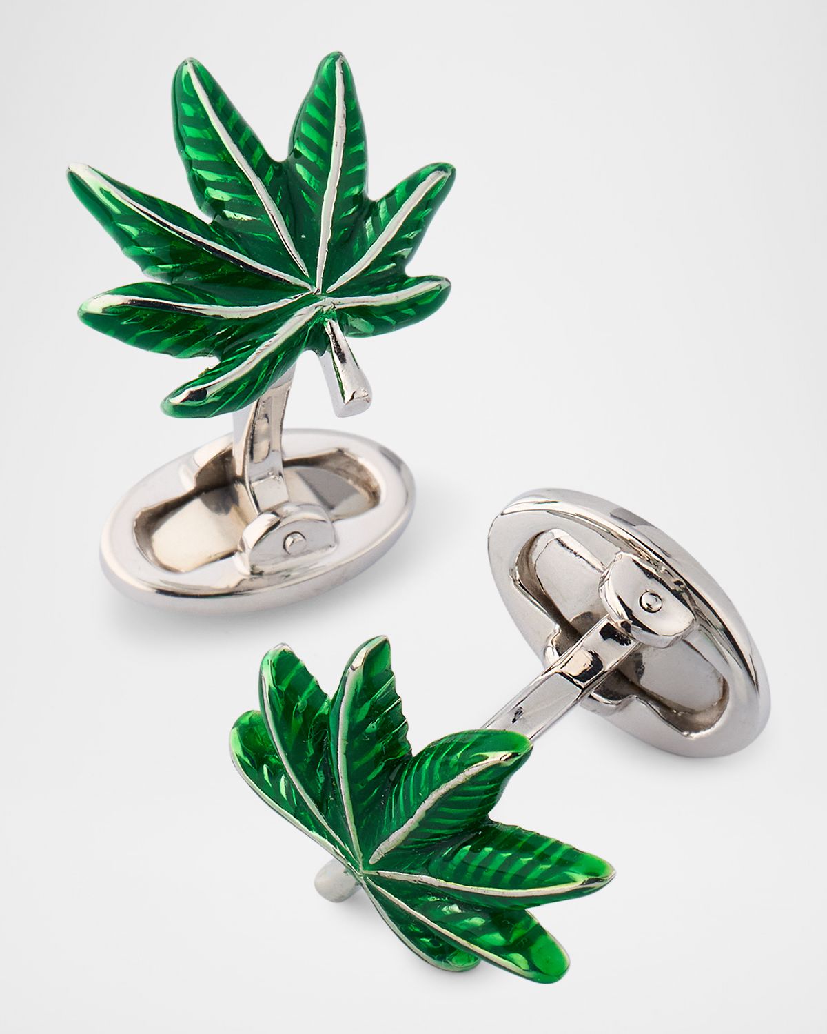 Jan Leslie Men 's Sterling Silver Enamel Cannabis Leaf Cufflinks