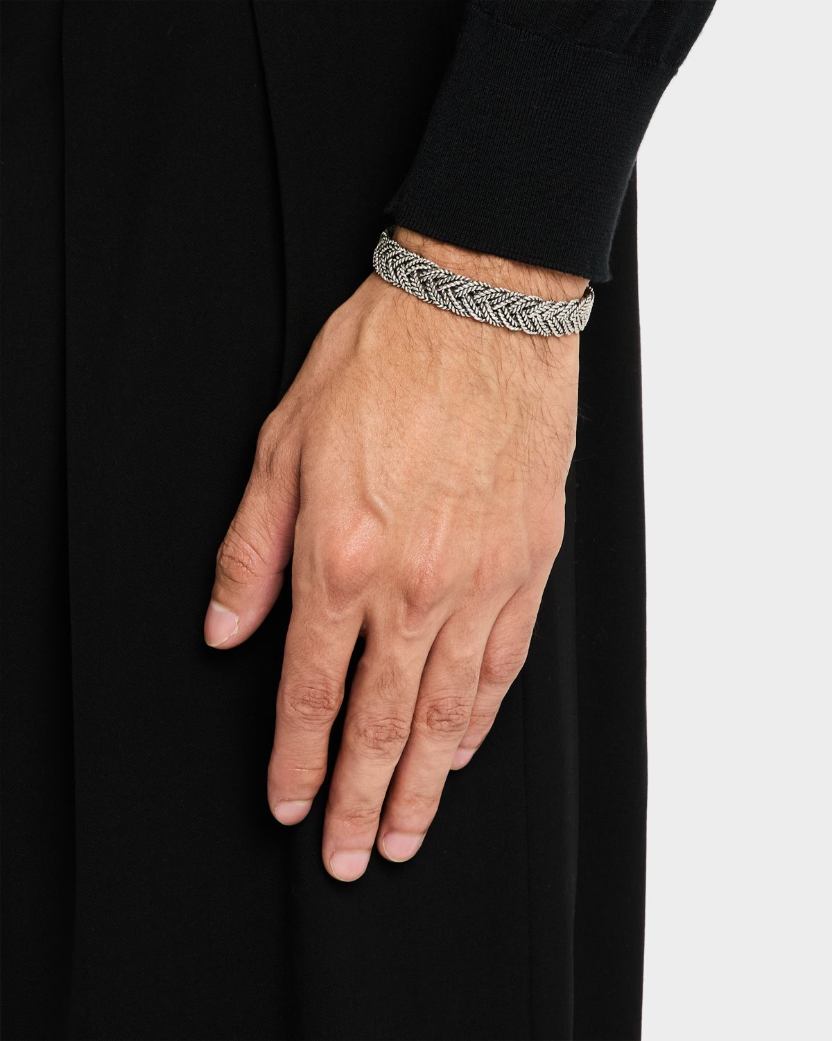 Jan Leslie Men 's Wide Braided Sterling Silver Cuff Bracelet