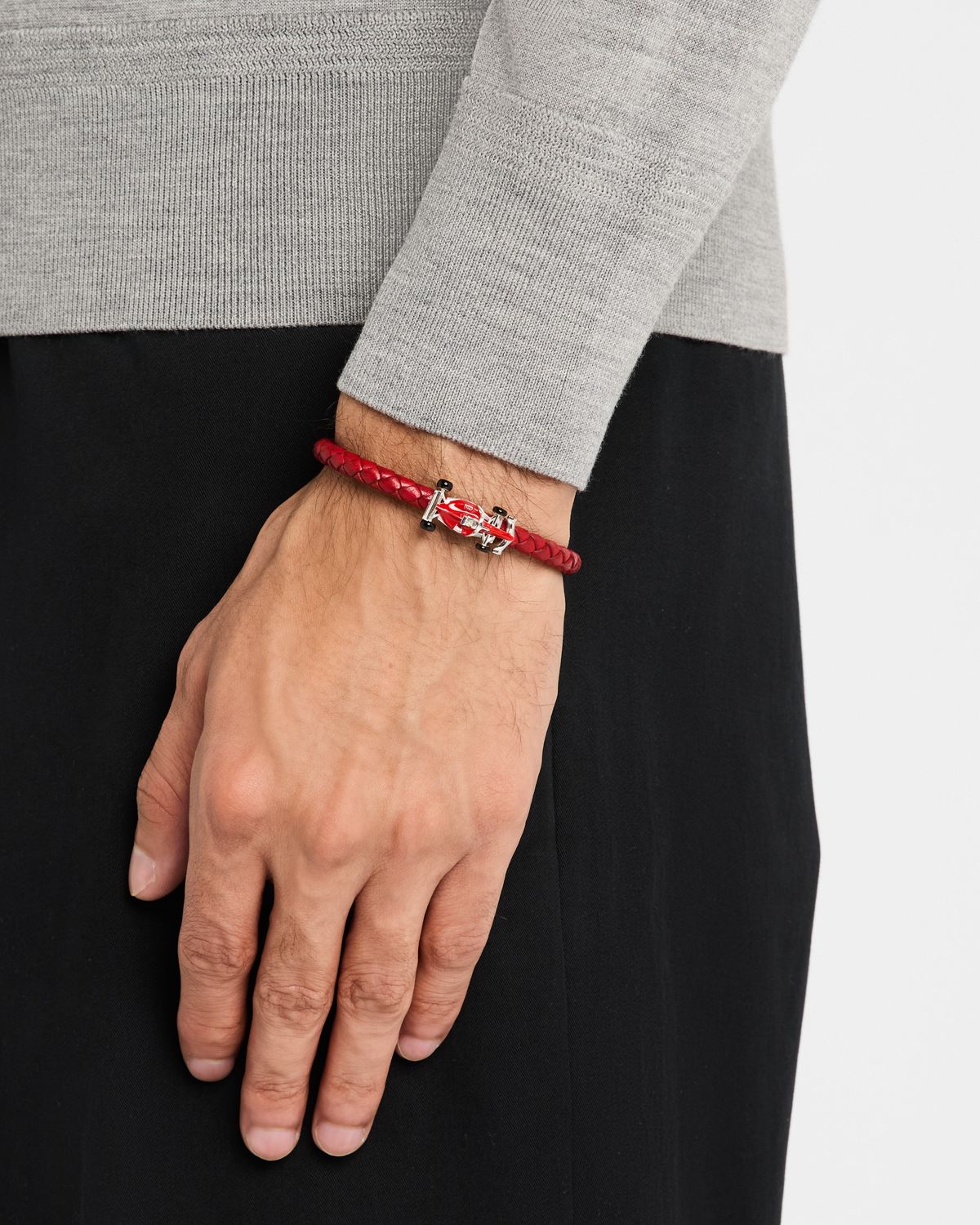 Jan Leslie Men 's Braided Leather Bracelet with Enamel Race Car