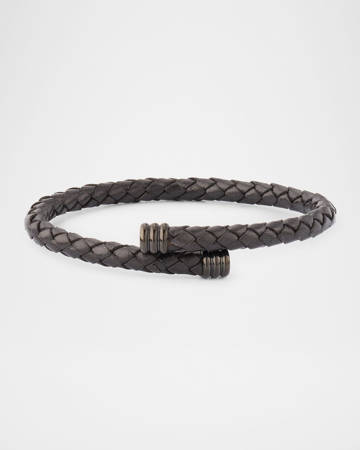 Link Up Men 's Flexible Braided Leather Bracelet with Stainless Steel
