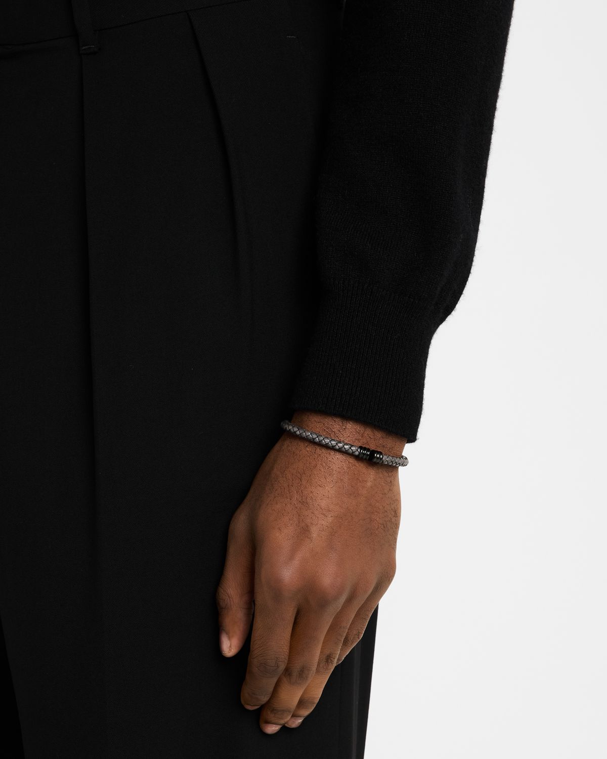 Link Up Men 's Flexible Braided Leather Bracelet with Stainless Steel