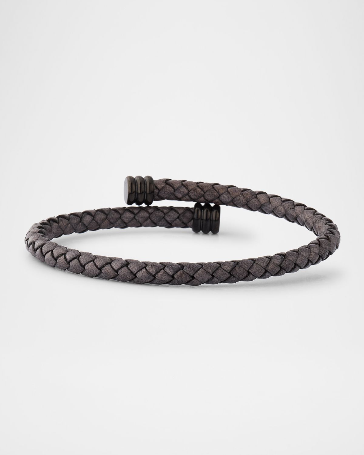 Link Up Men 's Flexible Braided Leather Bracelet with Stainless Steel