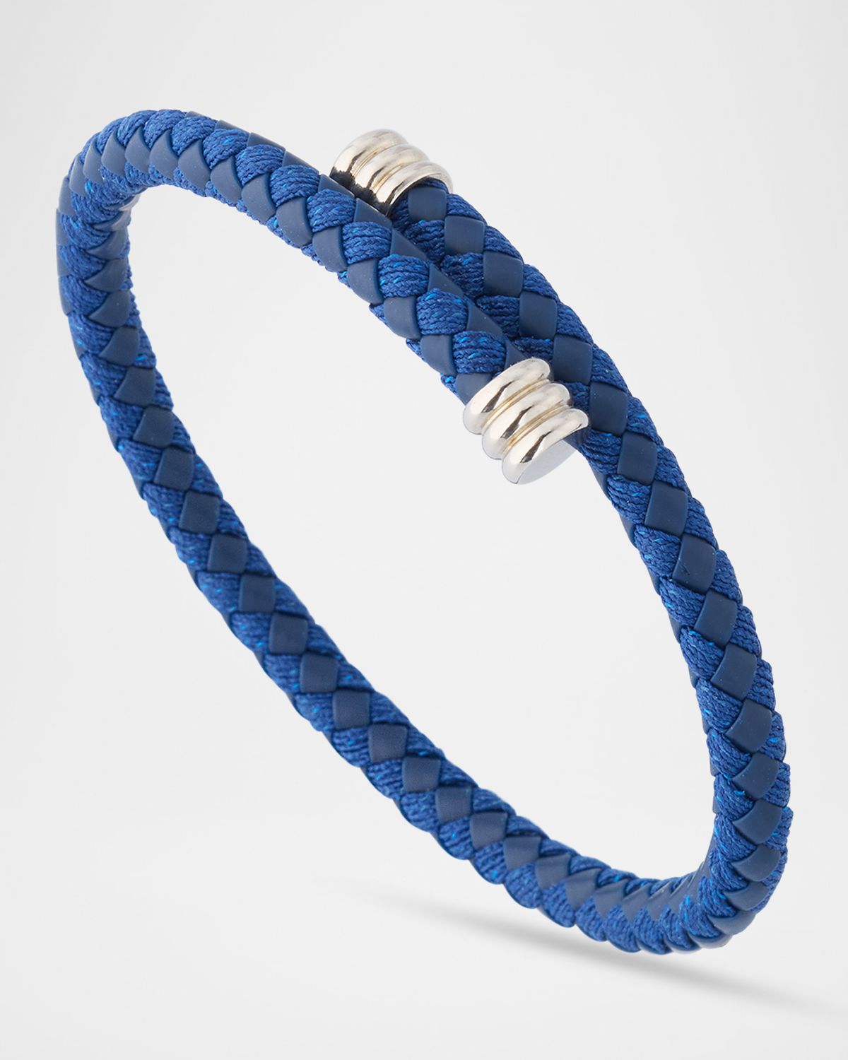 Link Up Men 's Flexible Braided Leather Bracelet with Stainless Steel