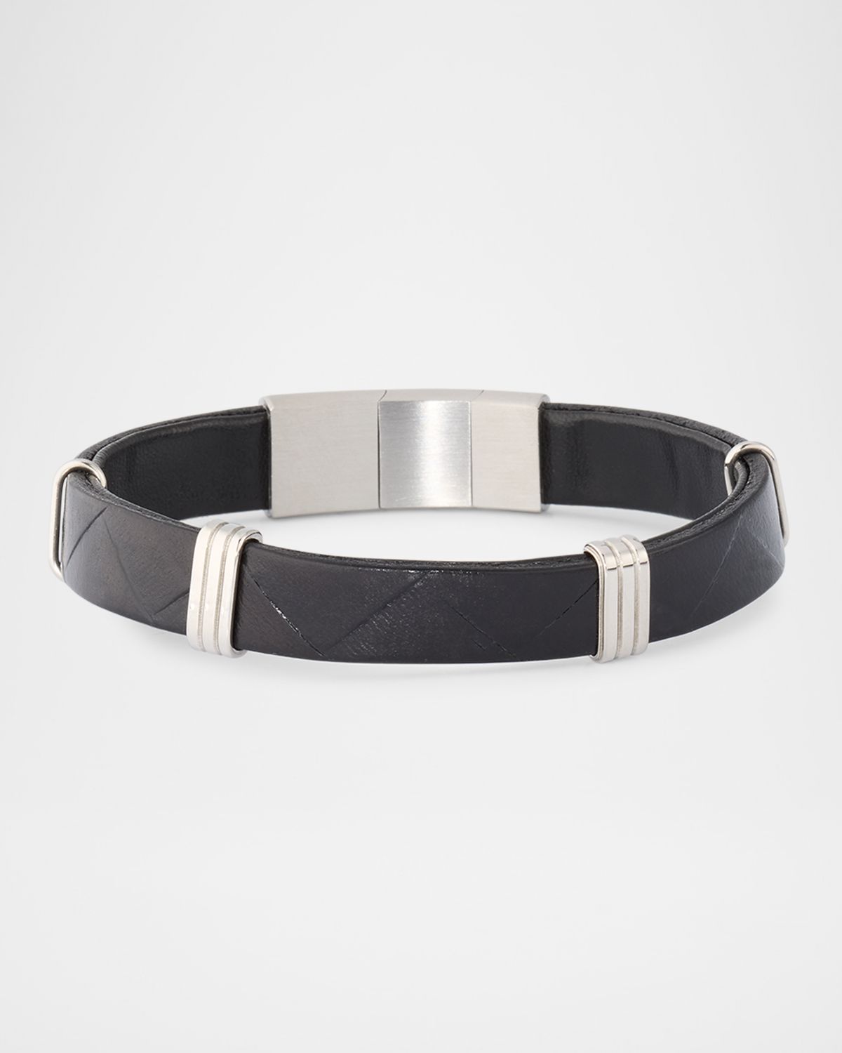 Link Up Men 's Embossed Chevron Leather and Stainless Steel Bracelet