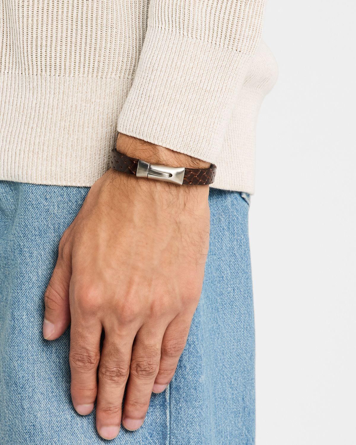 Link Up Men 's Embossed Braided Leather Bracelet