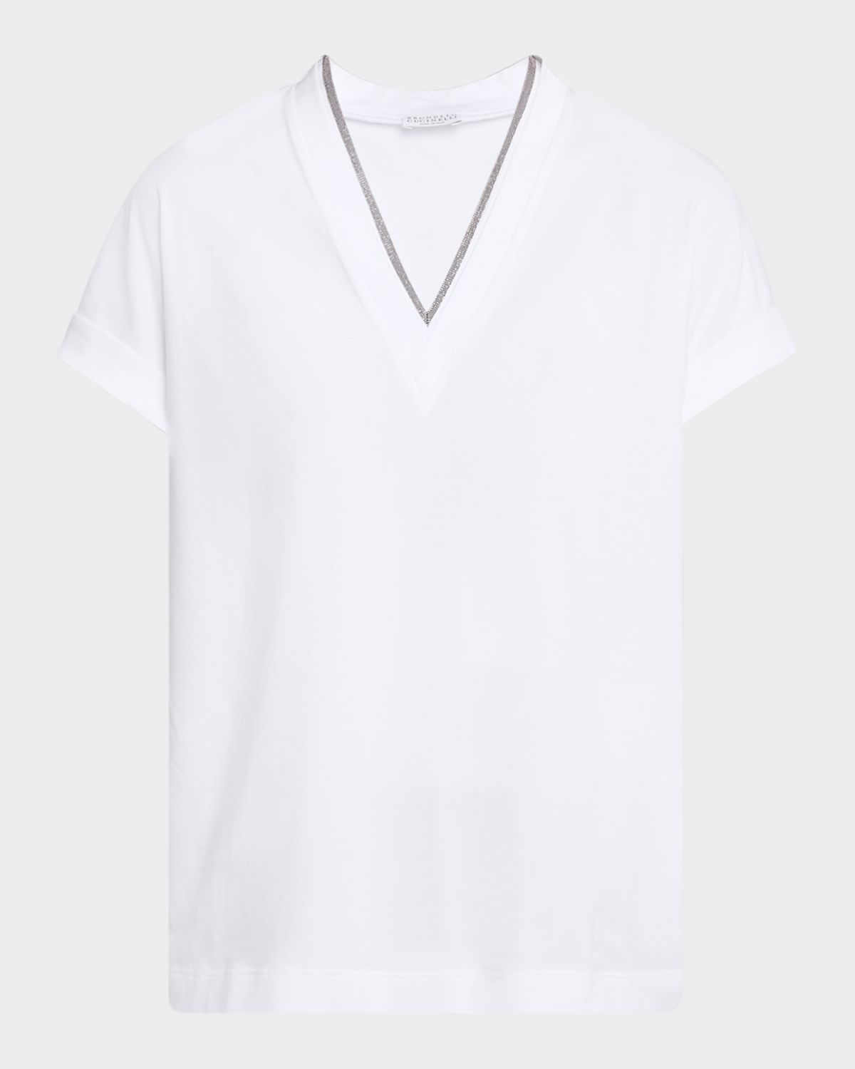 Brunello Cucinelli Monili V-Neck Short-Sleeve Cotton Jersey T-Shirt