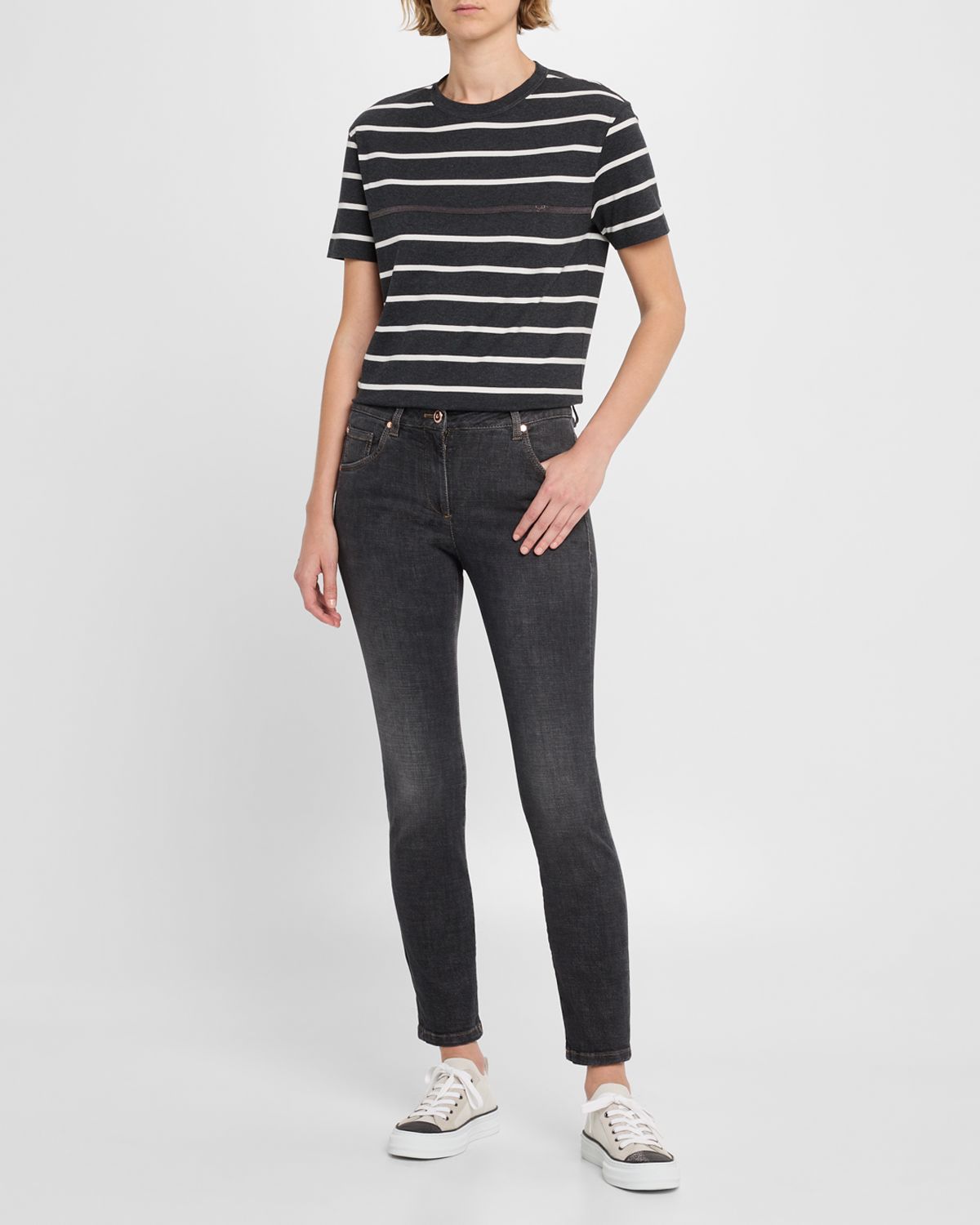 Brunello Cucinelli Mid-Rise Slim-Leg Ankle Denim Jeans