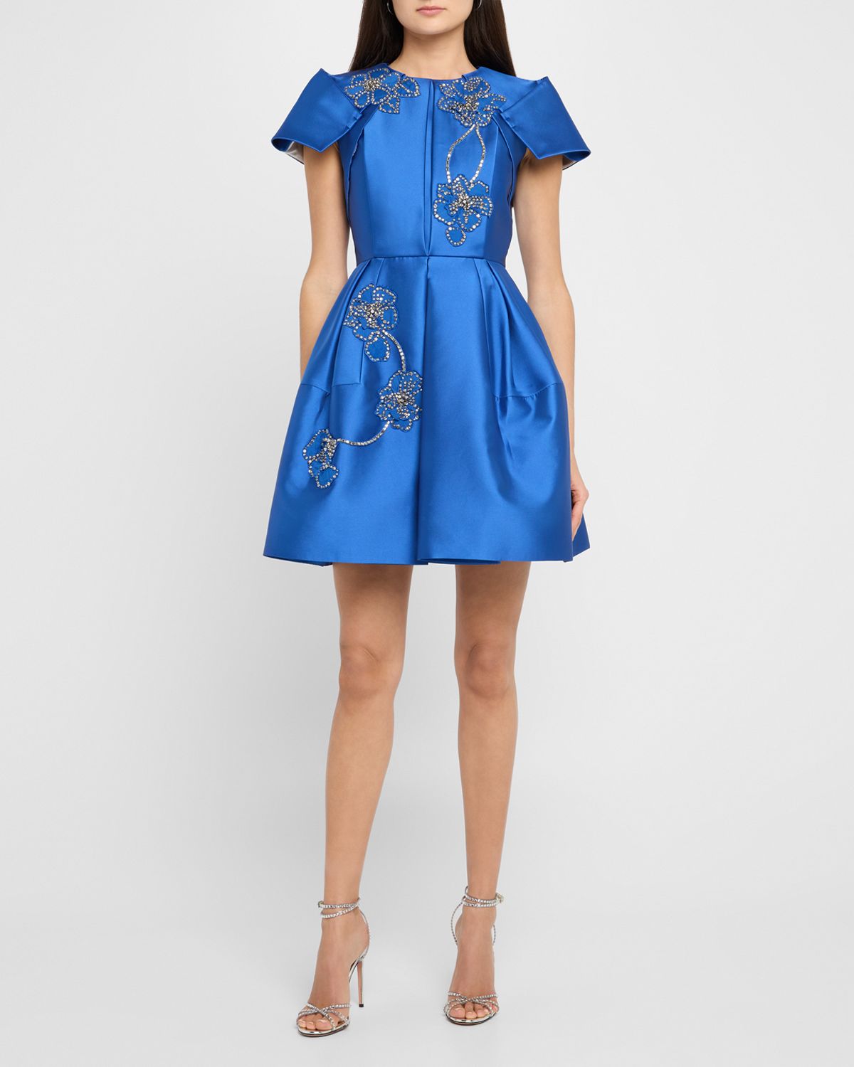 Dice Kayek Floral Embroidered Pleated Mini Dress