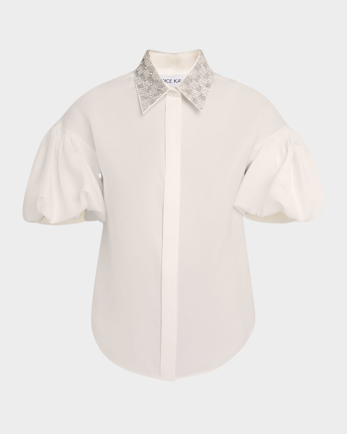 Dice Kayek Embroidered Collar Puff-Sleeve Blouse
