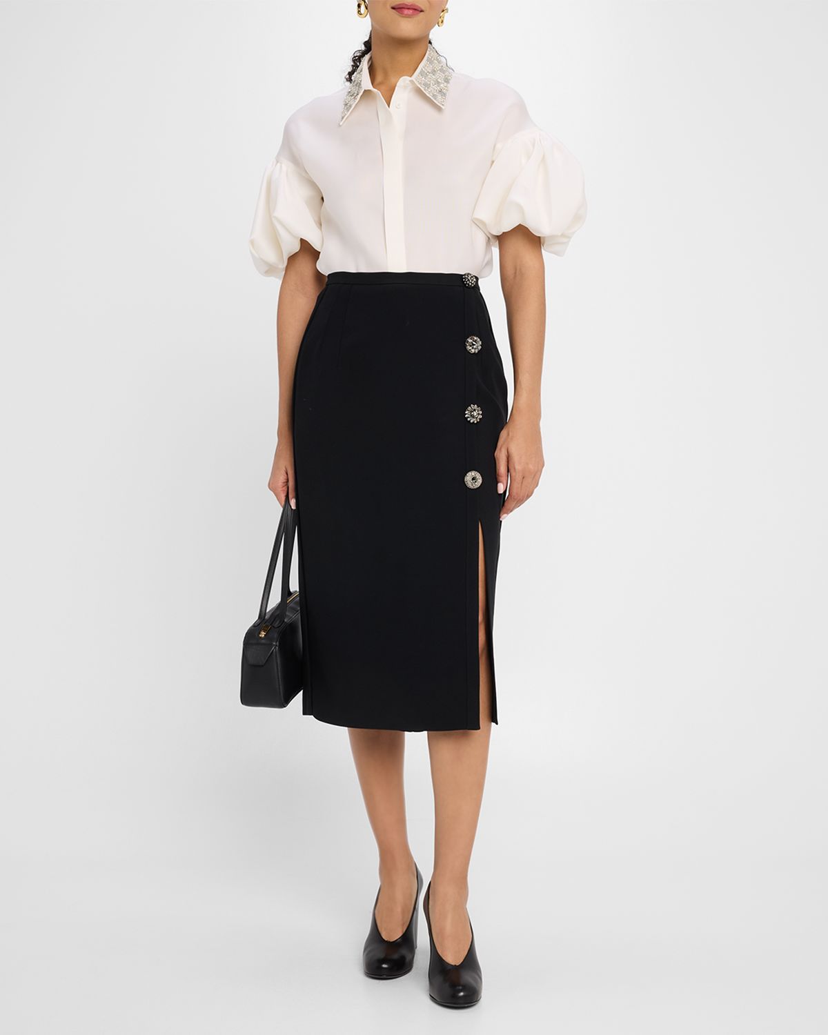 Dice Kayek Crystal Button Wrap Pencil Skirt