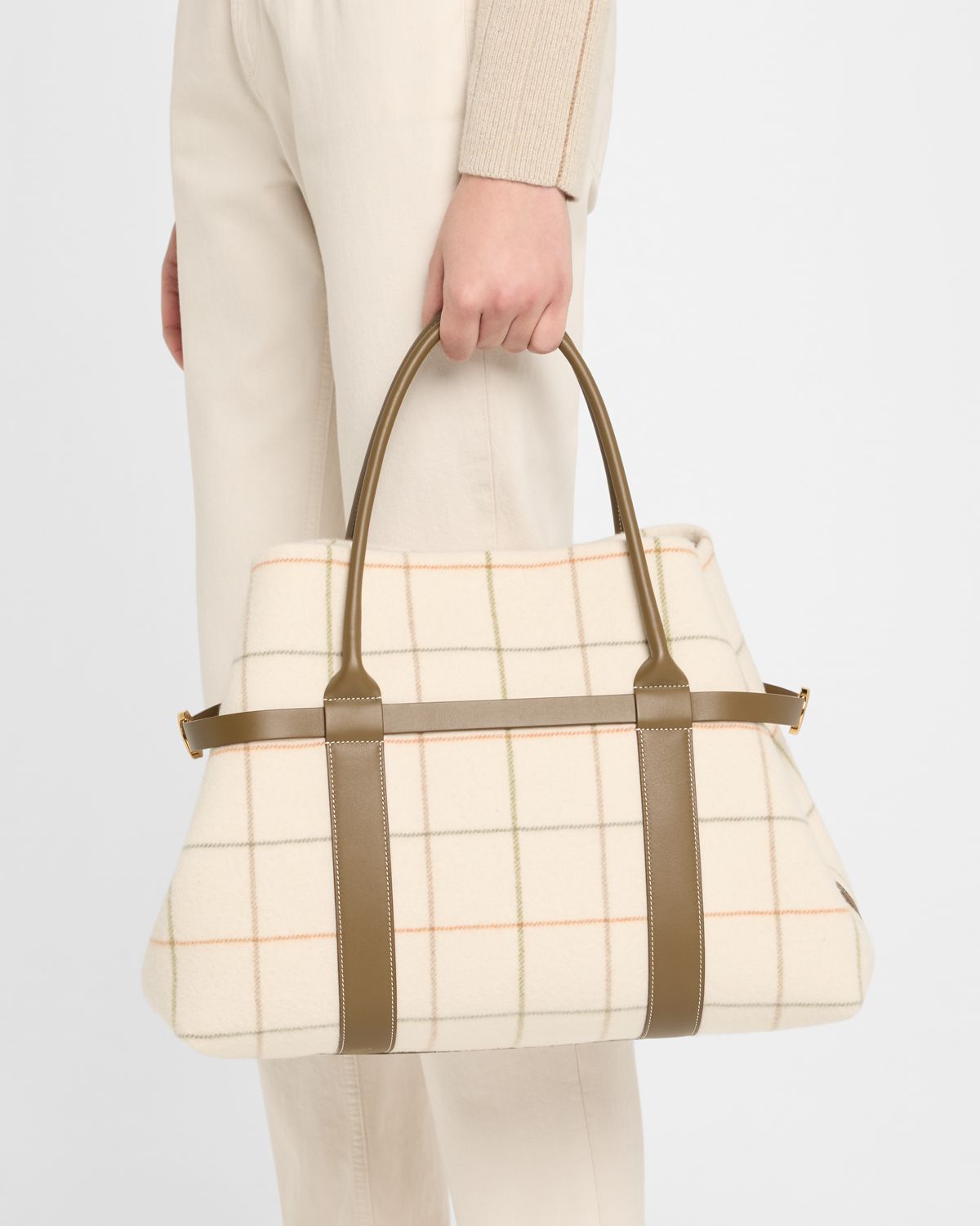 Loro Piana Ghiera Plaid Cashmere Belt Tote Bag