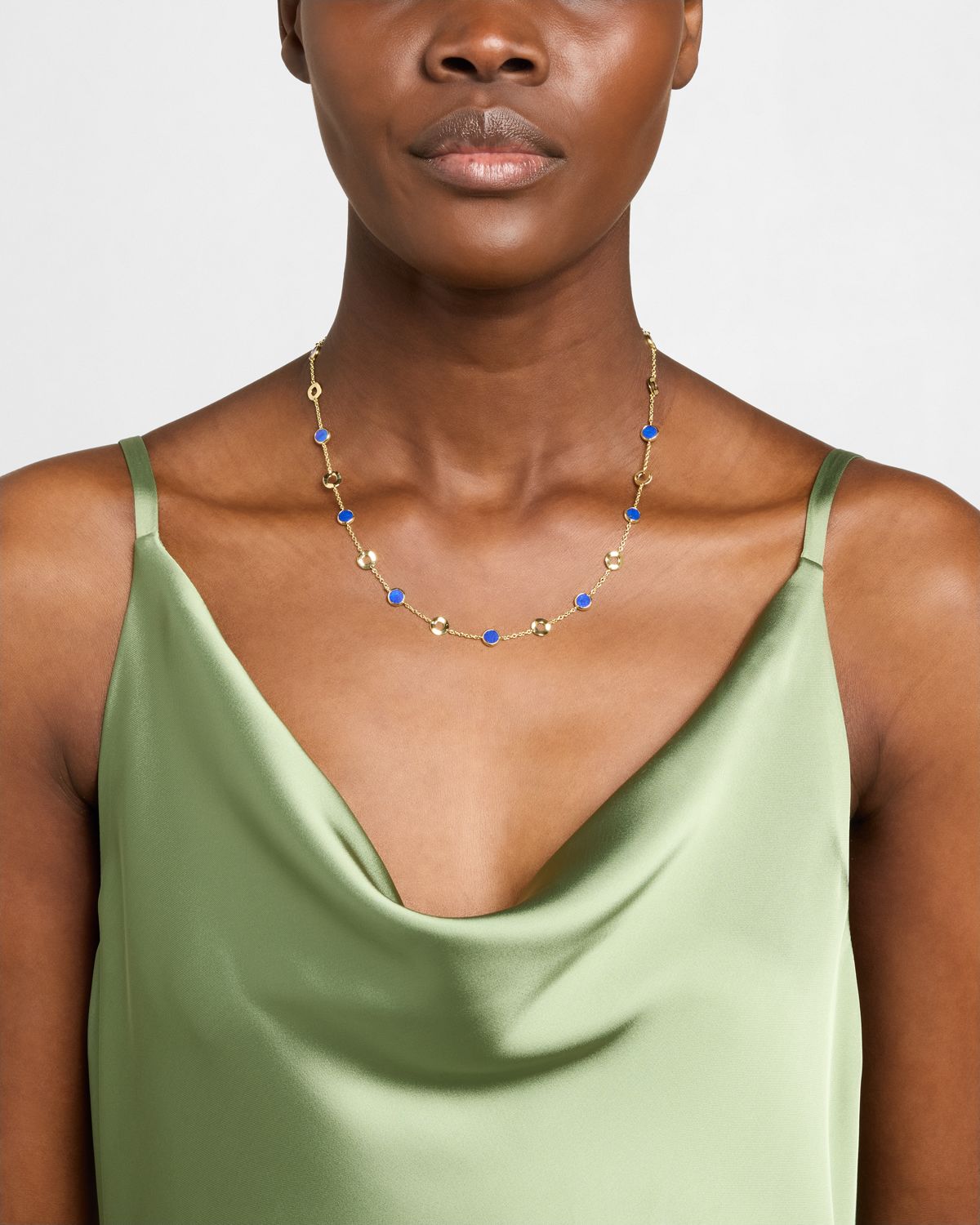 Ippolita 18K Polished Rock Candy Wavy Disc and Lapis Stone Slice Necklace, 16-18"L