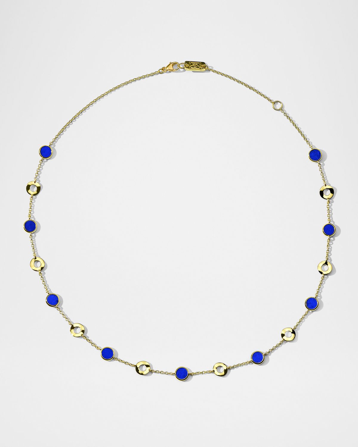 Ippolita 18K Polished Rock Candy Wavy Disc and Lapis Stone Slice Necklace, 16-18"L
