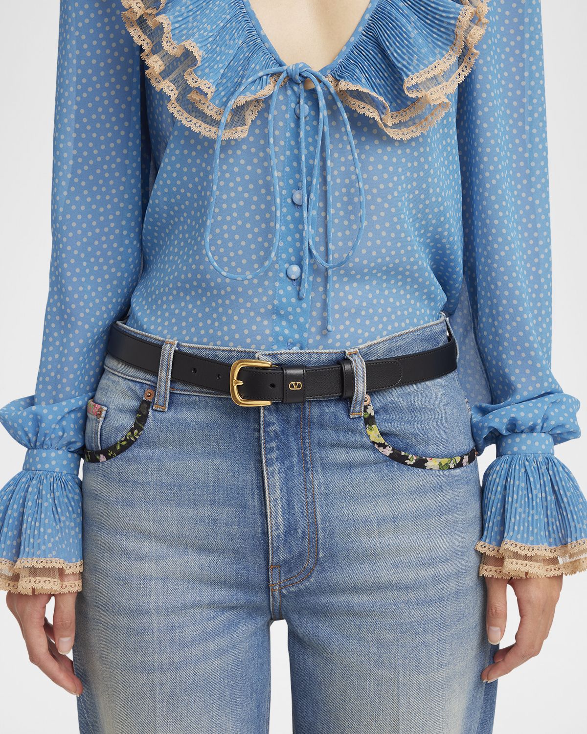 Valentino Garavani VLogo Calfskin Leather Belt, 25mm