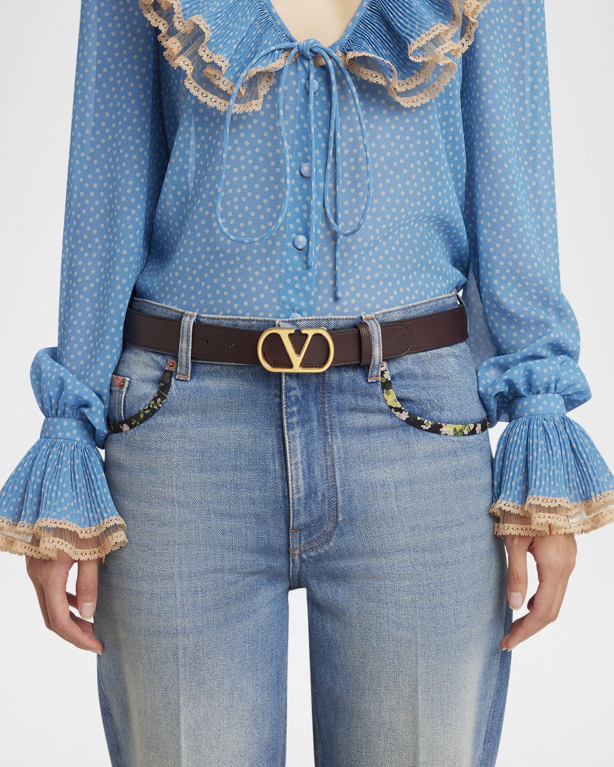 Valentino Garavani VLogo Shiny Calfskin Belt, 30mm