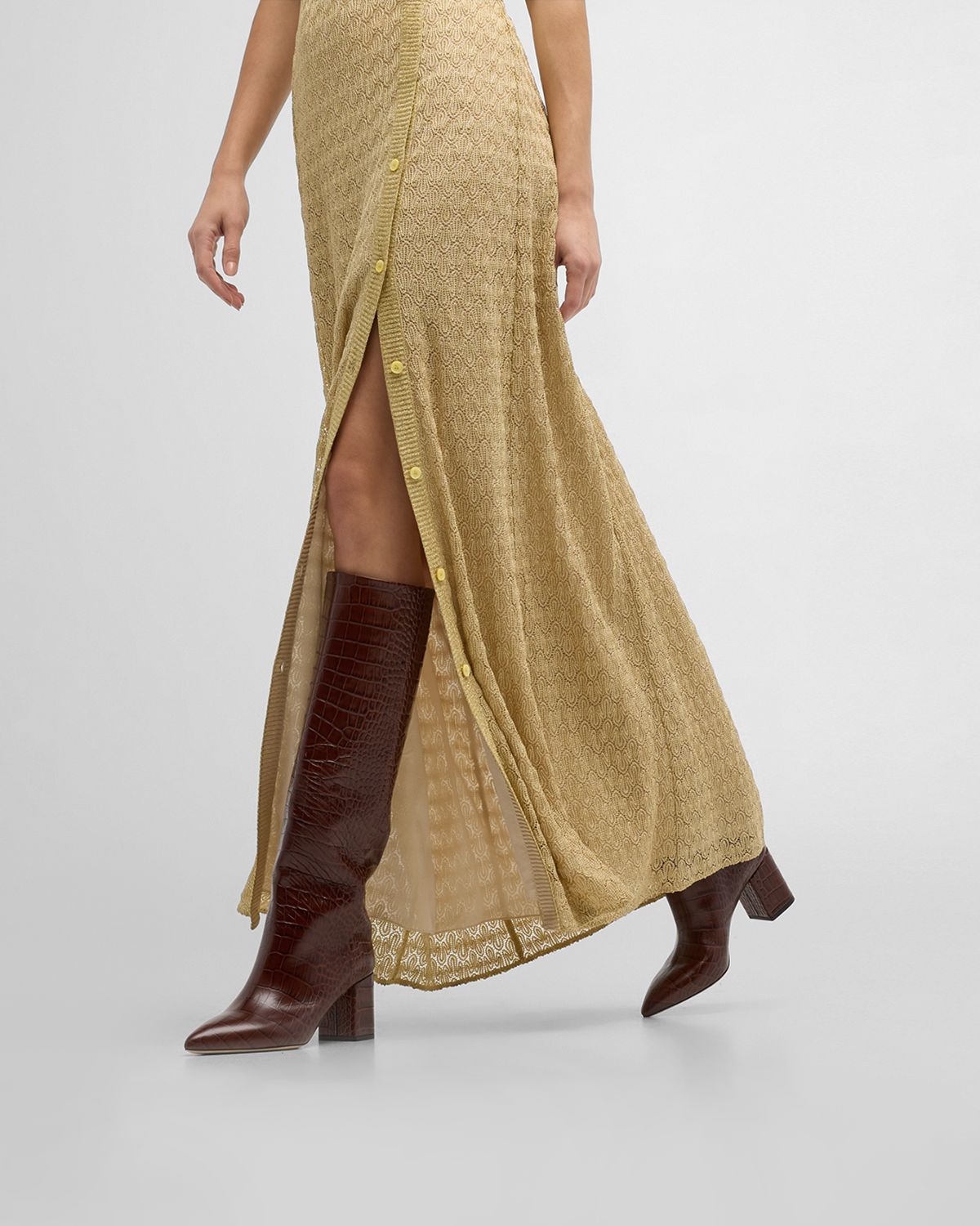 Paris Texas Anja Croco Block-Heel Knee Boots