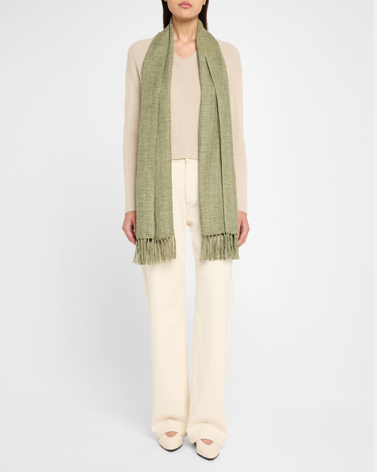 Loro Piana Natte Tweed Fringe Scarf