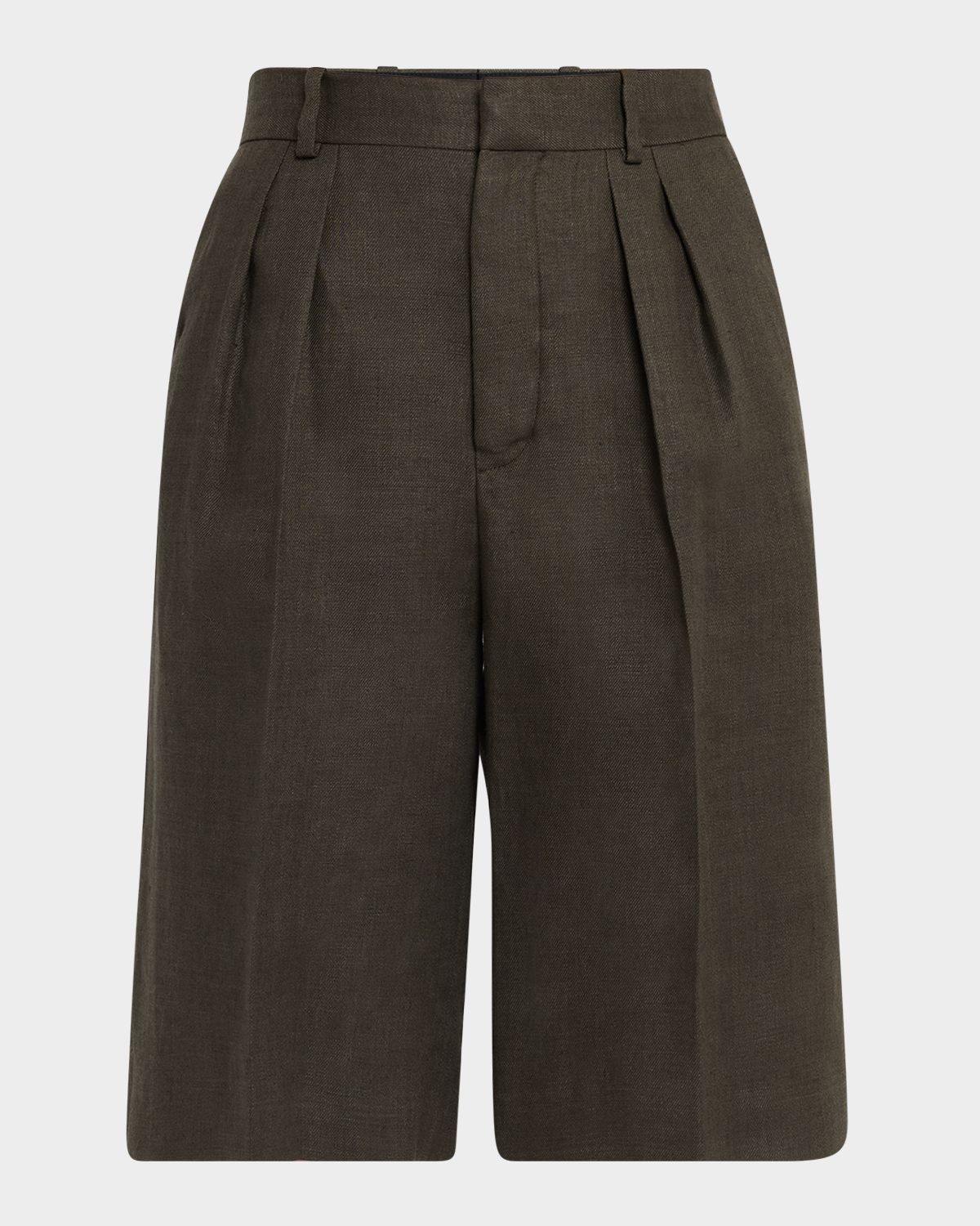 Loro Piana Digby Pleated Structured Linen Wool Bermuda Shorts