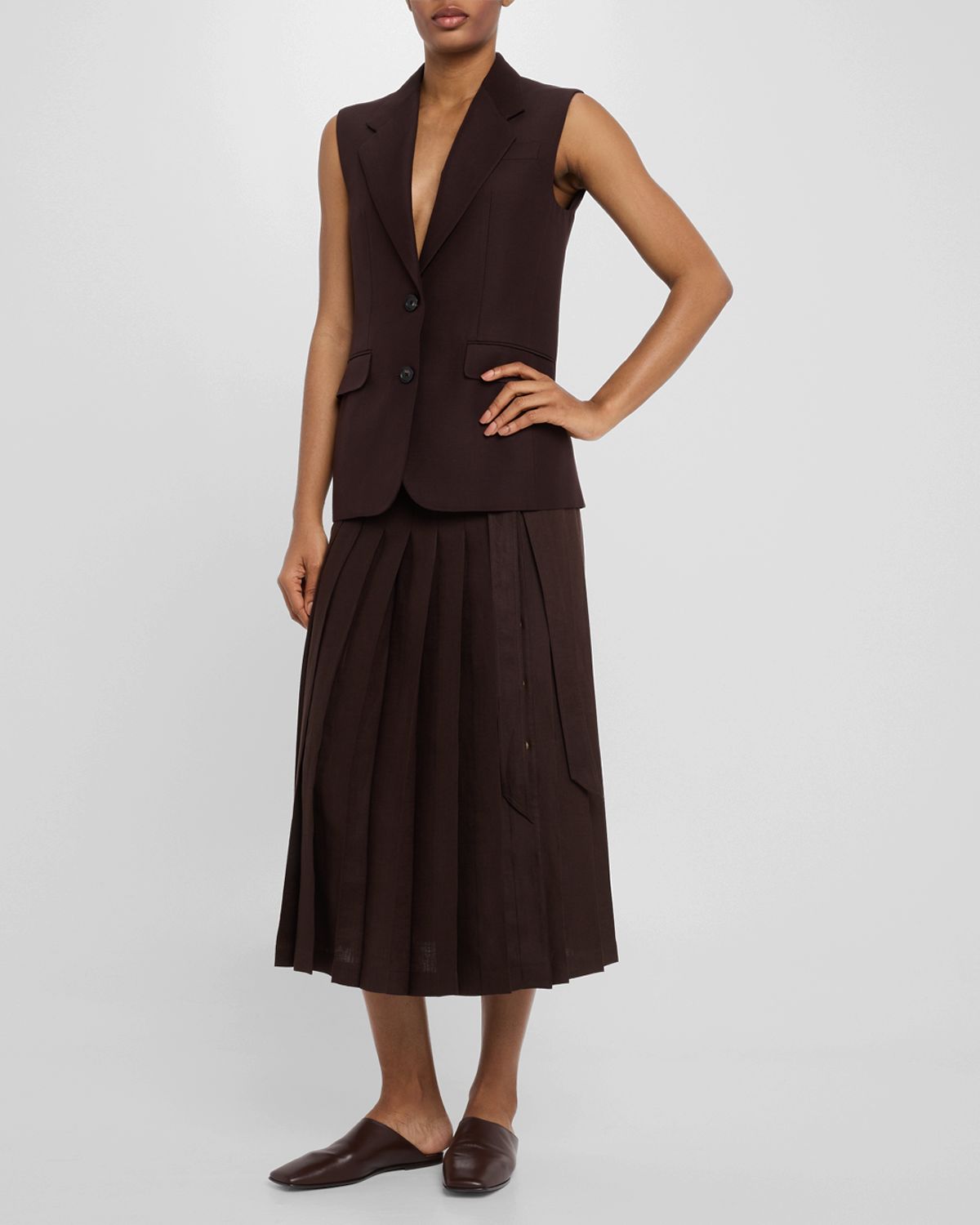 Loro Piana Yasmina Pleated New Summer Twill Midi Skirt