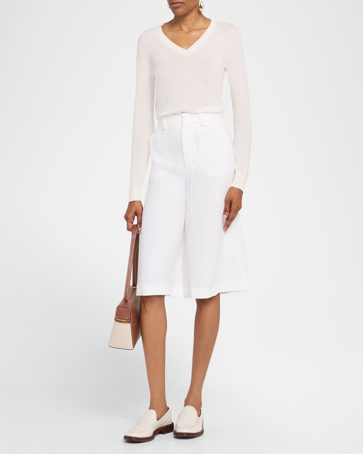 Loro Piana Drake Antigua Linen Wide-Leg Culotte Trousers