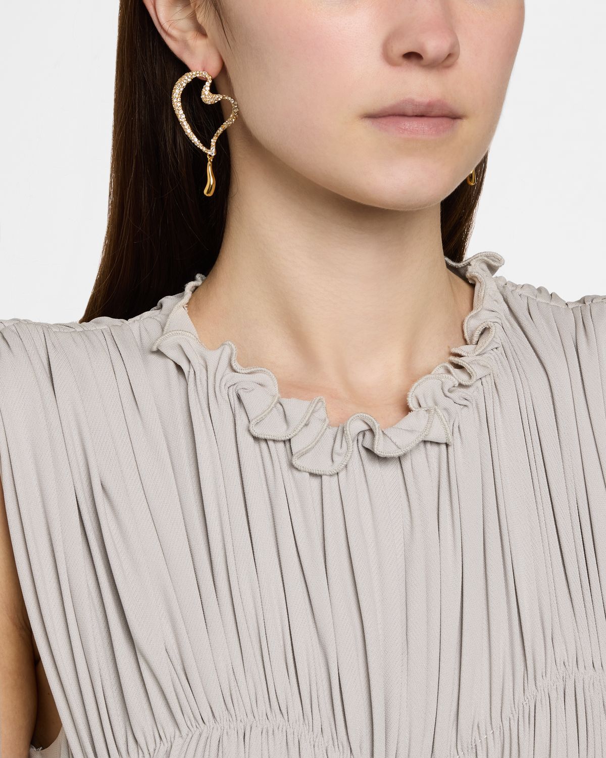 Oscar de la Renta Wire Heart Earrings with Pave Crystals