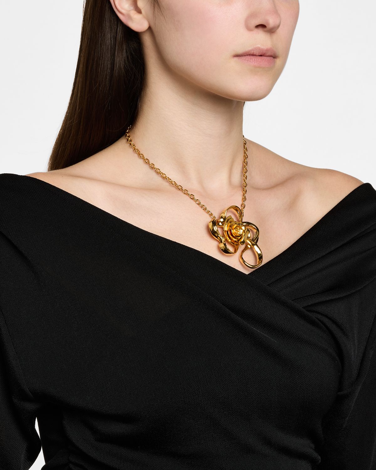 Oscar de la Renta Large Geometric Rose Pendant Necklace