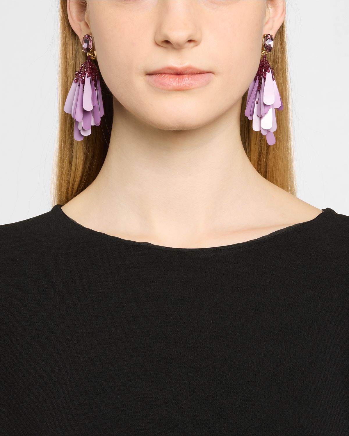Oscar de la Renta Long Sequined Clip-On Earrings