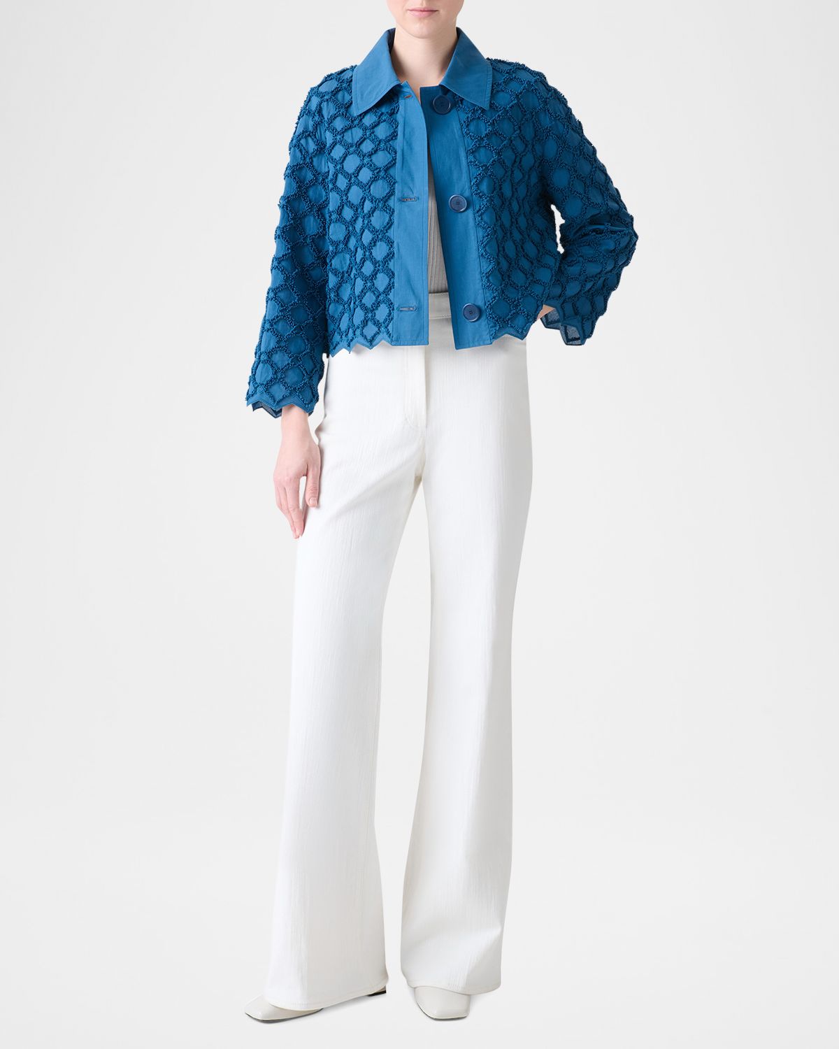 Akris punto Diamond Plush Embroidered Cotton Batiste Shirt Jacket