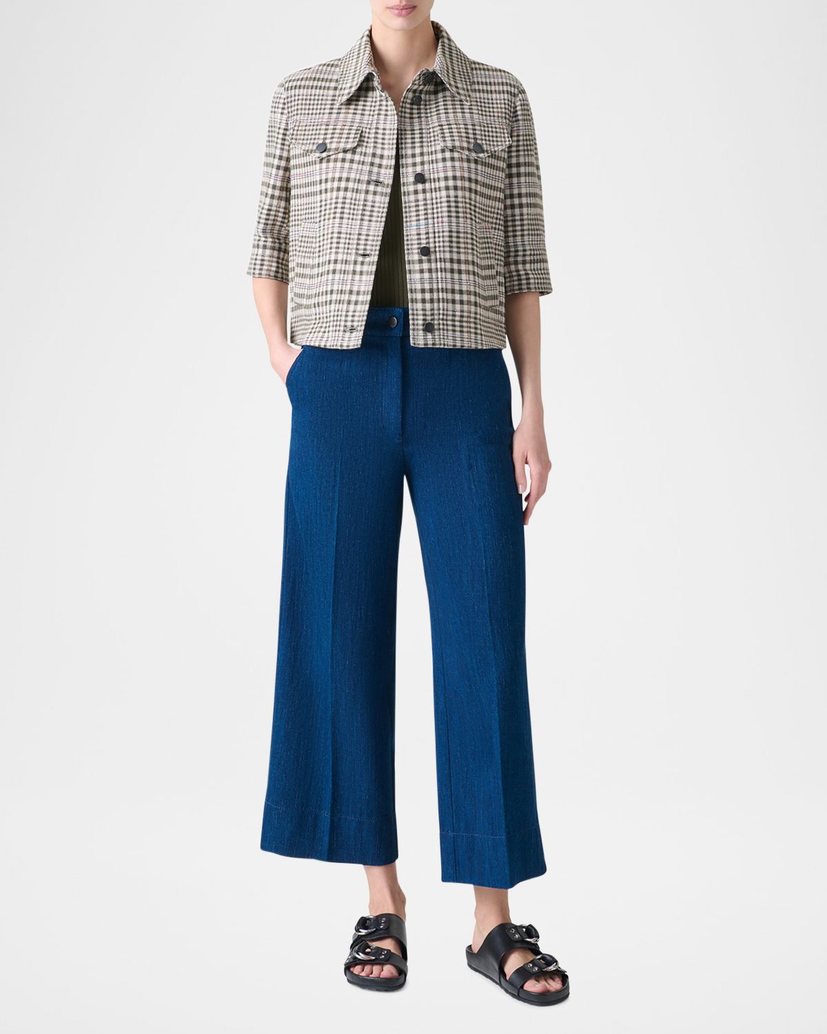 Akris punto Cotton-Blend Check Short Jean Jacket